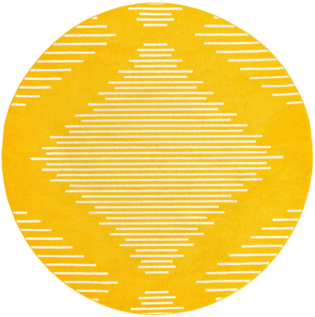 Yellow 2' x 7' 10 Kai Round Area Rug Easy Clean 100% Polypropylene With Cotton Backing Modern Geometric Carpet for Living, Dining, Office, Bedroom for Sale at Rug Engine