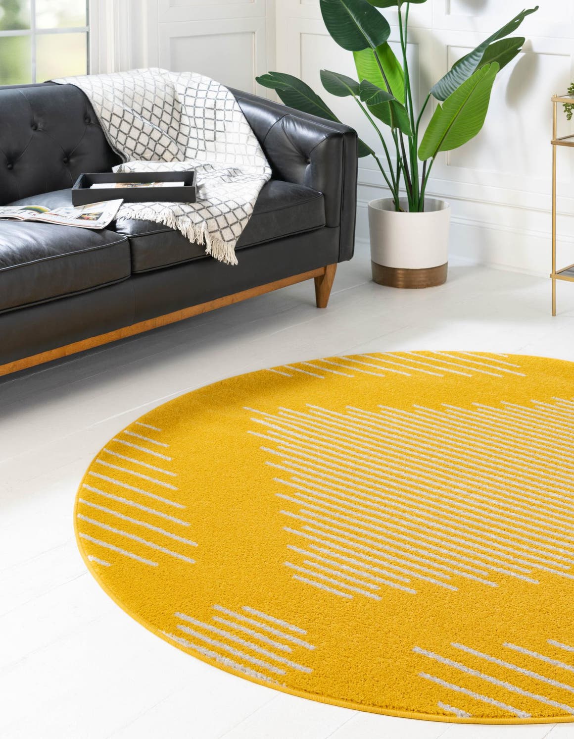 Yellow 4' 1 x 4' 1 Kai Round Area Rug Easy Clean 100% Polypropylene With Cotton Backing Modern Geometric Carpet for Living, Dining, Office, Bedroom for Sale at Rug Engine