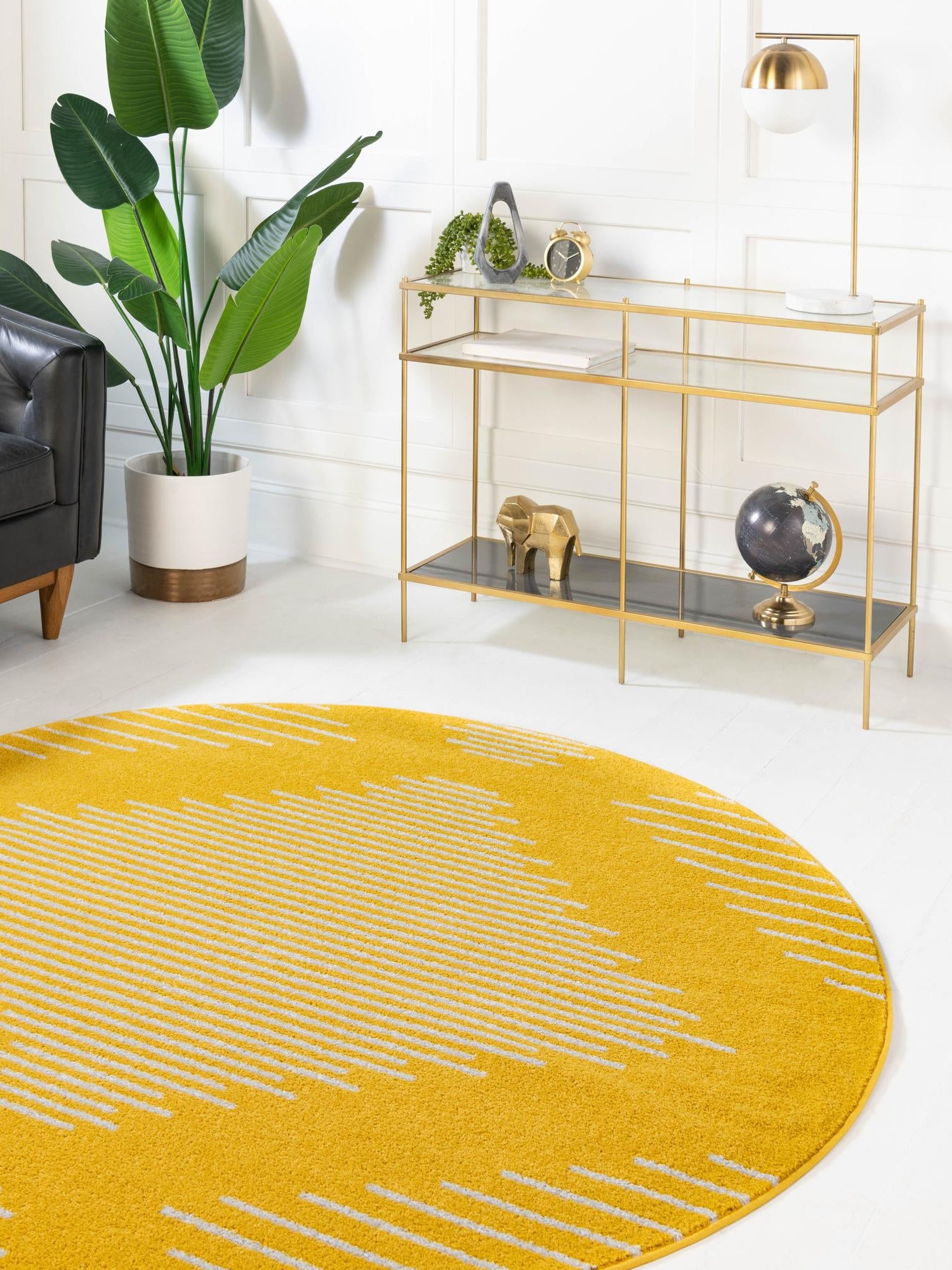 Yellow 10' x 10' Kai Round Area Rug Easy Clean 100% Polypropylene With Cotton Backing Modern Geometric Carpet for Living, Dining, Office, Bedroom for Sale at Rug Engine