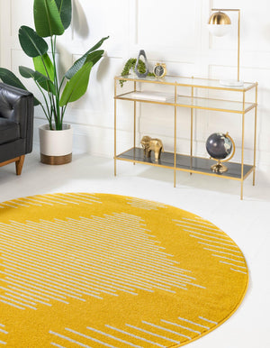 Yellow 2' x 7' 10 Kai Round Area Rug Easy Clean 100% Polypropylene With Cotton Backing Modern Geometric Carpet for Living, Dining, Office, Bedroom for Sale at Rug Engine