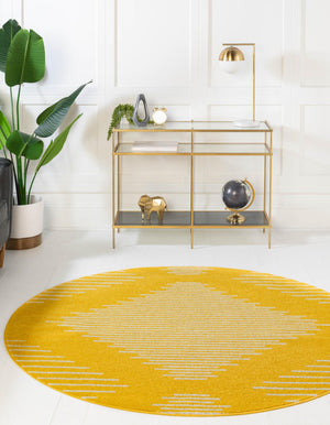 Yellow 4' 1 x 4' 1 Kai Round Area Rug Easy Clean 100% Polypropylene With Cotton Backing Modern Geometric Carpet for Living, Dining, Office, Bedroom for Sale at Rug Engine