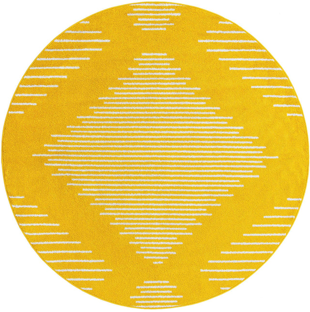 Yellow 6' 1 x 6' 1 Kai Round Area Rug Easy Clean 100% Polypropylene With Cotton Backing Modern Geometric Carpet for Living, Dining, Office, Bedroom for Sale at Rug Engine