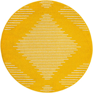 Yellow 4' 1 x 4' 1 Kai Round Area Rug Easy Clean 100% Polypropylene With Cotton Backing Modern Geometric Carpet for Living, Dining, Office, Bedroom for Sale at Rug Engine