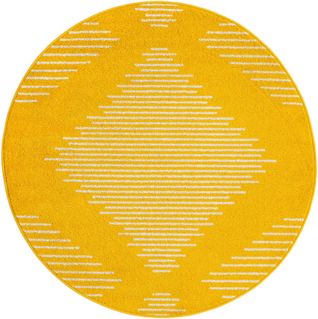 Yellow 4' 1 x 4' 1 Kai Round Area Rug Easy Clean 100% Polypropylene With Cotton Backing Modern Geometric Carpet for Living, Dining, Office, Bedroom for Sale at Rug Engine