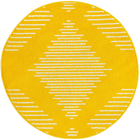 Yellow 3' 1 x 3' 1 Kai Round Area Rug Easy Clean 100% Polypropylene With Cotton Backing Modern Geometric Carpet for Living, Dining, Office, Bedroom for Sale at Rug Engine