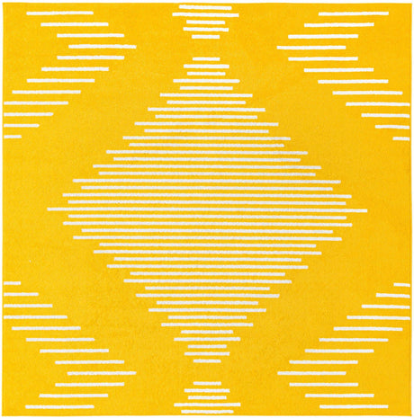 Yellow 7' 1 x 7' 1 Kai Square Area Rug Easy Clean 100% Polypropylene With Cotton Backing Modern Geometric Carpet for Living, Dining, Office, Bedroom for Sale at Rug Engine