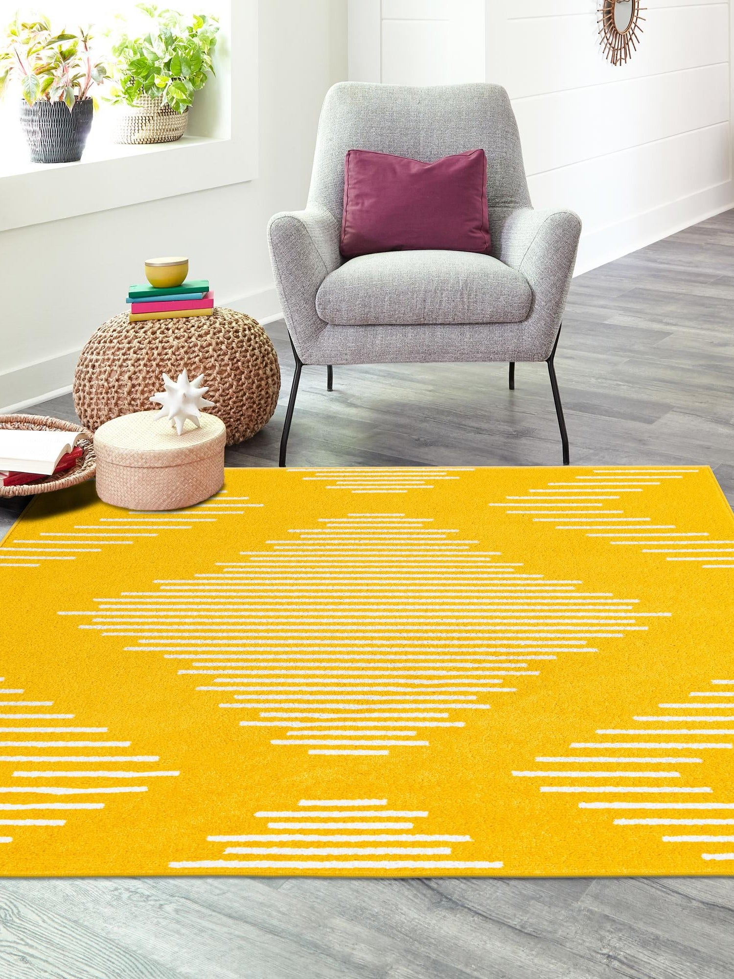 Yellow 10' x 10' Kai Square Area Rug Easy Clean 100% Polypropylene With Cotton Backing Modern Geometric Carpet for Living, Dining, Office, Bedroom for Sale at Rug Engine