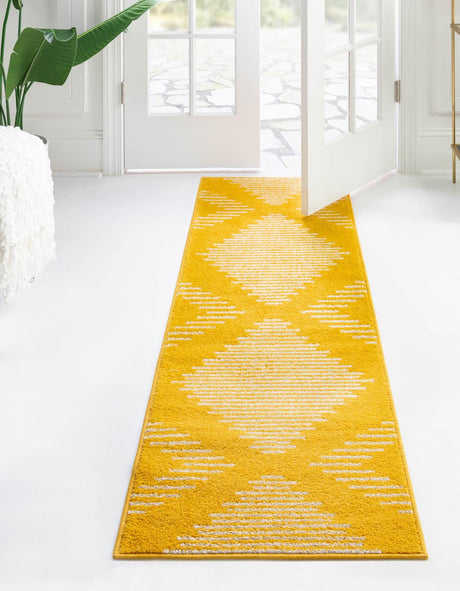 Yellow 2' x 6' 1 Kai Runner Area Rug Easy Clean 100% Polypropylene With Cotton Backing Modern Geometric Carpet for Living, Dining, Office, Bedroom for Sale at Rug Engine