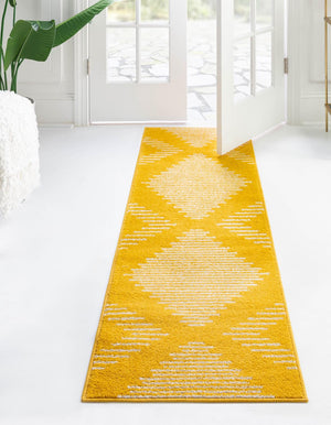 Yellow 2' x 5' 3 Kai Runner Area Rug Easy Clean 100% Polypropylene With Cotton Backing Modern Geometric Carpet for Living, Dining, Office, Bedroom for Sale at Rug Engine