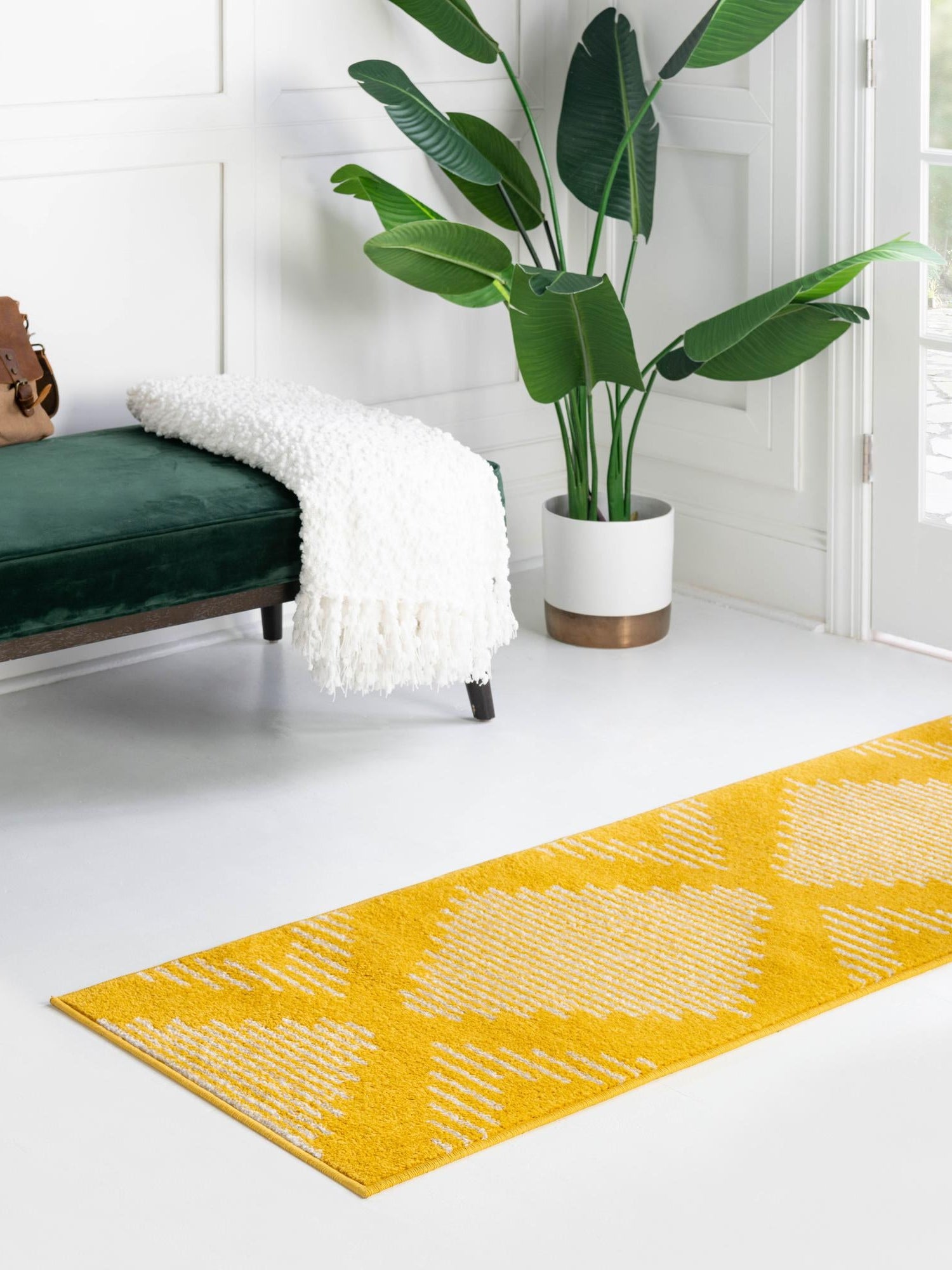 Yellow 3' 3 x 14' 1 Kai Runner Area Rug Easy Clean 100% Polypropylene With Cotton Backing Modern Geometric Carpet for Living, Dining, Office, Bedroom for Sale at Rug Engine