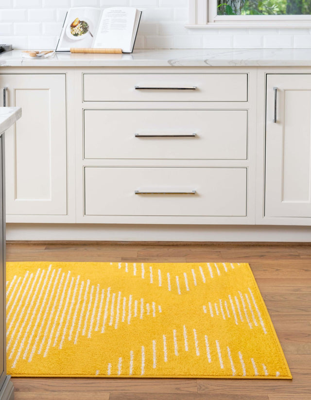 Yellow 2' x 6' 1 Kai Runner Area Rug Easy Clean 100% Polypropylene With Cotton Backing Modern Geometric Carpet for Living, Dining, Office, Bedroom for Sale at Rug Engine