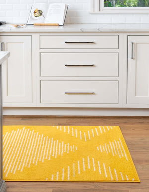 Yellow 2' x 8' Kai Runner Area Rug Easy Clean 100% Polypropylene With Cotton Backing Modern Geometric Carpet for Living, Dining, Office, Bedroom for Sale at Rug Engine