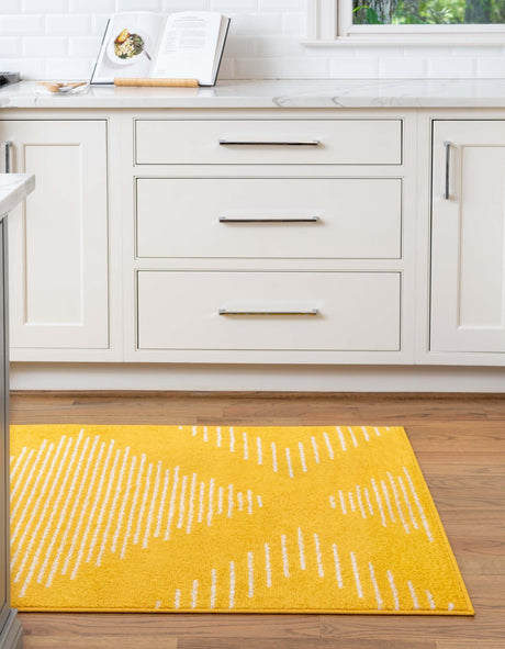 Yellow 2' 7 x 10' Kai Runner Area Rug Easy Clean 100% Polypropylene With Cotton Backing Modern Geometric Carpet for Living, Dining, Office, Bedroom for Sale at Rug Engine