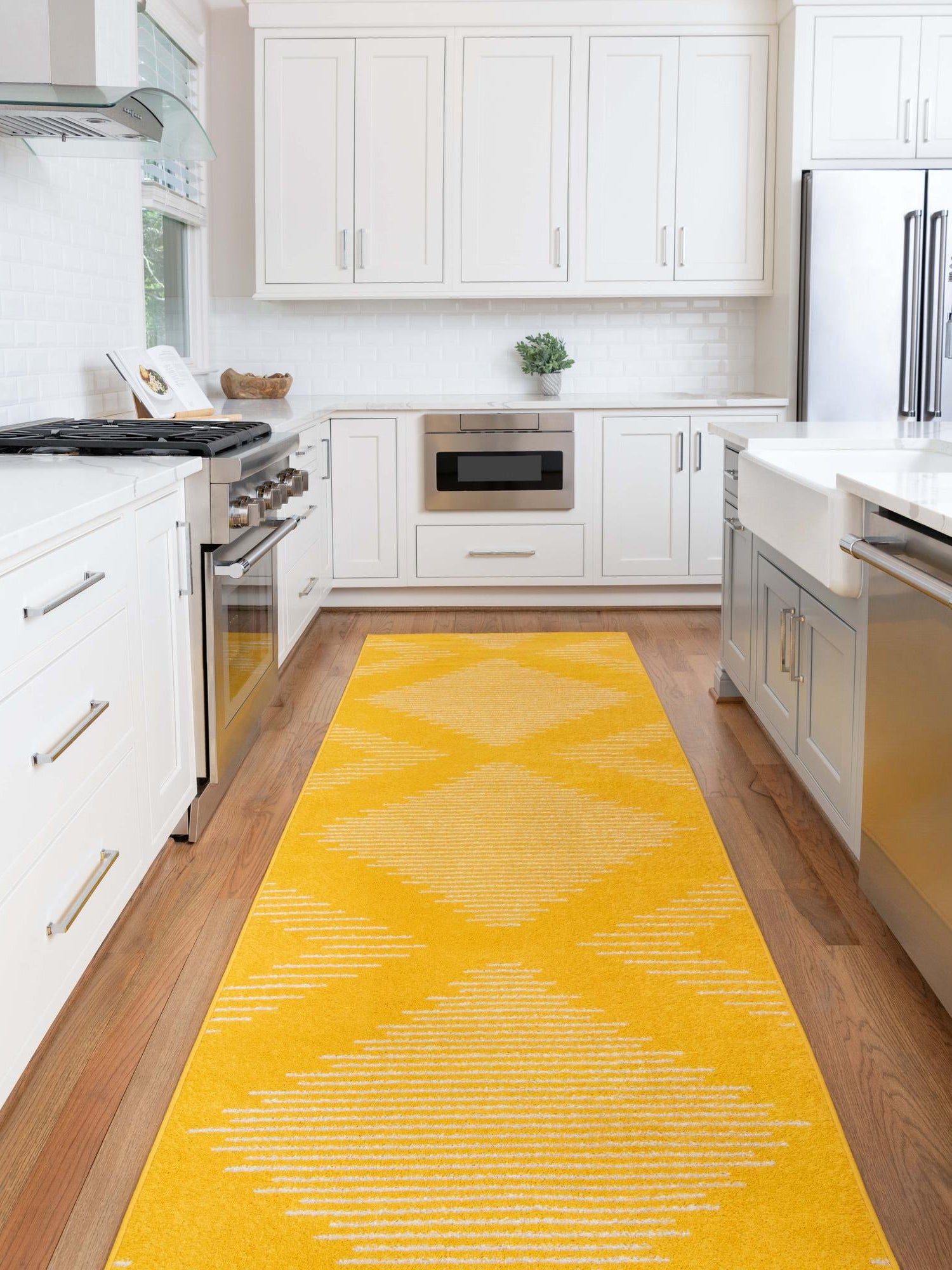 Yellow 3' 3 x 14' 1 Kai Runner Area Rug Easy Clean 100% Polypropylene With Cotton Backing Modern Geometric Carpet for Living, Dining, Office, Bedroom for Sale at Rug Engine