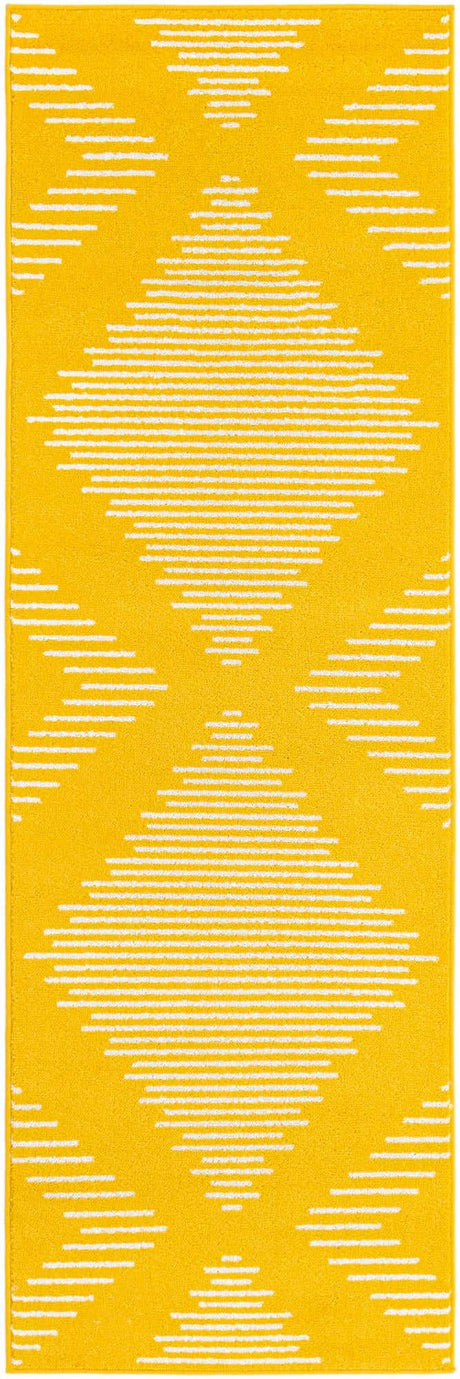 Yellow 2' x 8' Kai Runner Area Rug Easy Clean 100% Polypropylene With Cotton Backing Modern Geometric Carpet for Living, Dining, Office, Bedroom for Sale at Rug Engine