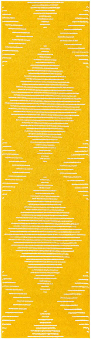 Yellow 2' 7 x 10' Kai Runner Area Rug Easy Clean 100% Polypropylene With Cotton Backing Modern Geometric Carpet for Living, Dining, Office, Bedroom for Sale at Rug Engine
