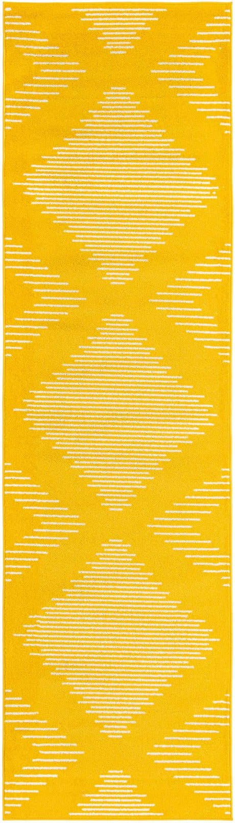 Yellow 3' 3 x 12' Kai Runner Area Rug Easy Clean 100% Polypropylene With Cotton Backing Modern Geometric Carpet for Living, Dining, Office, Bedroom for Sale at Rug Engine