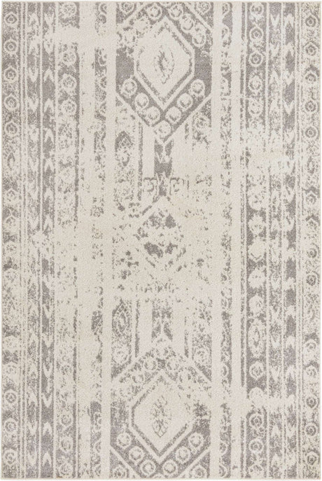 Ivory and Gray 6' 1 x 9' Lennon Rectangle Area Rug 100% Polypropylene Vintage Distressed Look Modern Contemporary Carpet for Home Decor for Sale at Rug Engine