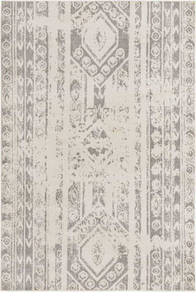 Ivory and Gray 6' 1 x 9' Lennon Rectangle Area Rug 100% Polypropylene Vintage Distressed Look Modern Contemporary Carpet for Home Decor for Sale at Rug Engine