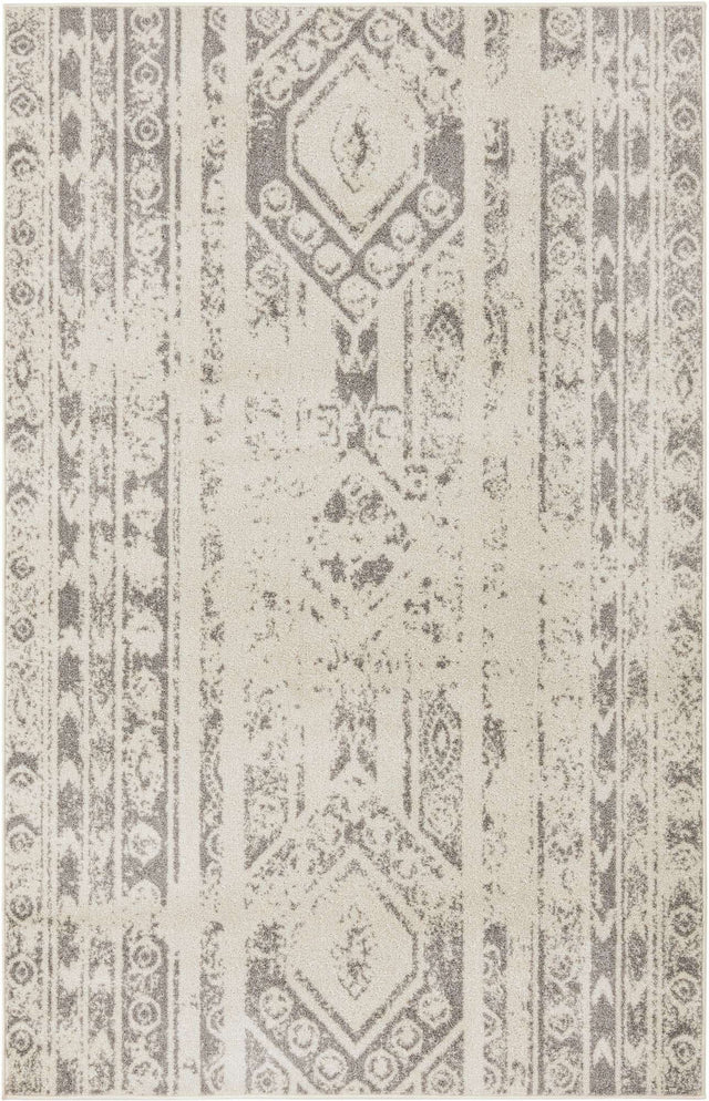 Ivory and Gray 5' 3 x 8' Lennon Rectangle Area Rug 100% Polypropylene Vintage Distressed Look Modern Contemporary Carpet for Home Decor for Sale at Rug Engine