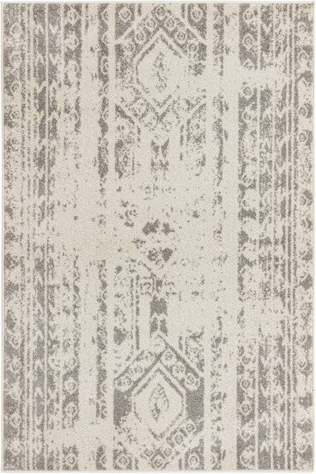 Ivory and Gray 4' 1 x 6' 1 Lennon Rectangle Area Rug 100% Polypropylene Vintage Distressed Look Modern Contemporary Carpet for Home Decor for Sale at Rug Engine