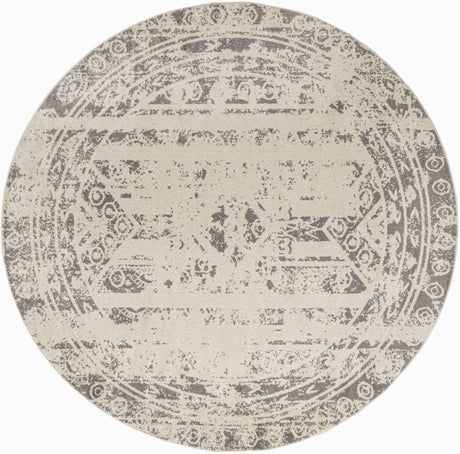 Ivory and Gray 10' x 10' Lennon Round Area Rug 100% Polypropylene Vintage Distressed Look Modern Contemporary Carpet for Home Decor for Sale at Rug Engine