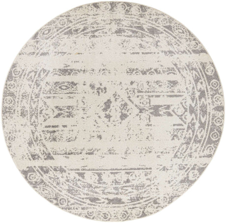 Ivory and Gray 2' x 7' 10 Lennon Round Area Rug 100% Polypropylene Vintage Distressed Look Modern Contemporary Carpet for Home Decor for Sale at Rug Engine