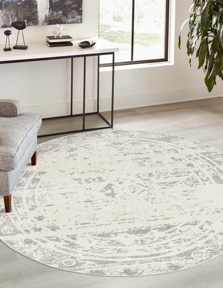 Ivory and Gray 10' x 10' Lennon Round Area Rug 100% Polypropylene Vintage Distressed Look Modern Contemporary Carpet for Home Decor for Sale at Rug Engine