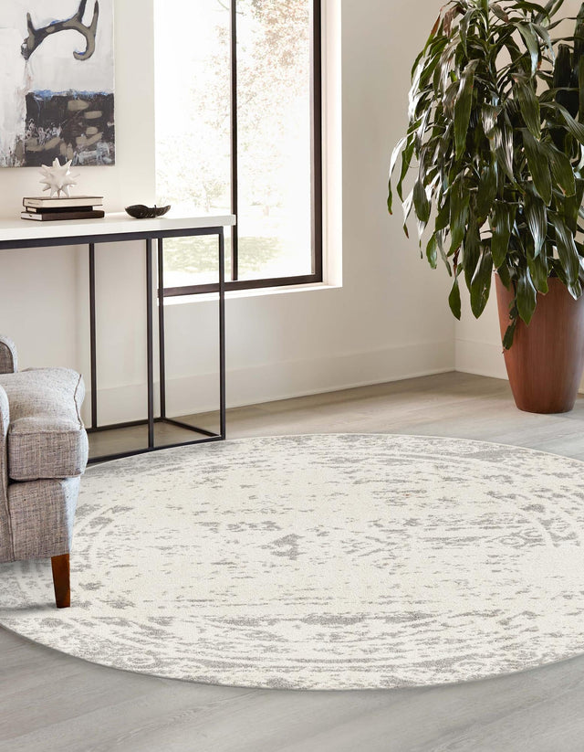 Ivory and Gray 6' 1 x 6' 1 Lennon Round Area Rug 100% Polypropylene Vintage Distressed Look Modern Contemporary Carpet for Home Decor for Sale at Rug Engine