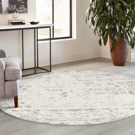 Ivory and Gray 2' x 7' 10 Lennon Round Area Rug 100% Polypropylene Vintage Distressed Look Modern Contemporary Carpet for Home Decor for Sale at Rug Engine