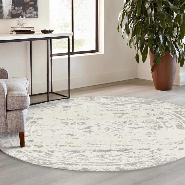 Ivory and Gray 2' x 7' 10 Lennon Round Area Rug 100% Polypropylene Vintage Distressed Look Modern Contemporary Carpet for Home Decor for Sale at Rug Engine
