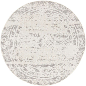 Ivory and Gray 6' 1 x 6' 1 Lennon Round Area Rug 100% Polypropylene Vintage Distressed Look Modern Contemporary Carpet for Home Decor for Sale at Rug Engine