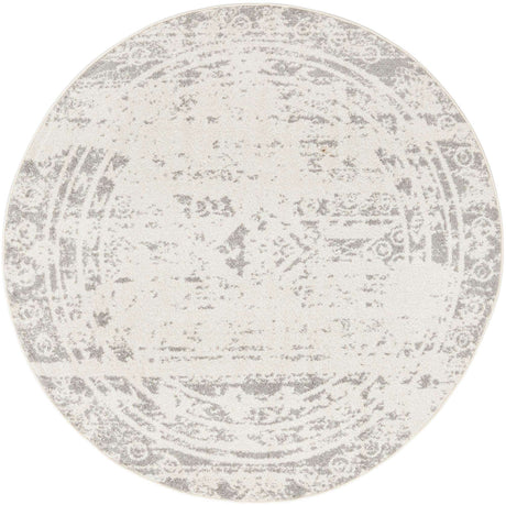Ivory and Gray 6' 1 x 6' 1 Lennon Round Area Rug 100% Polypropylene Vintage Distressed Look Modern Contemporary Carpet for Home Decor for Sale at Rug Engine