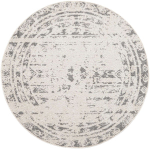 Ivory and Gray 4' 1 x 4' 1 Lennon Round Area Rug 100% Polypropylene Vintage Distressed Look Modern Contemporary Carpet for Home Decor for Sale at Rug Engine