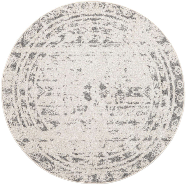 Ivory and Gray 4' 1 x 4' 1 Lennon Round Area Rug 100% Polypropylene Vintage Distressed Look Modern Contemporary Carpet for Home Decor for Sale at Rug Engine