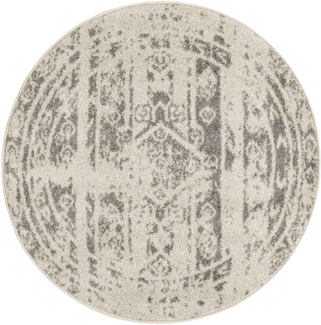 Ivory and Gray 3' 1 x 3' 1 Lennon Round Area Rug 100% Polypropylene Vintage Distressed Look Modern Contemporary Carpet for Home Decor for Sale at Rug Engine