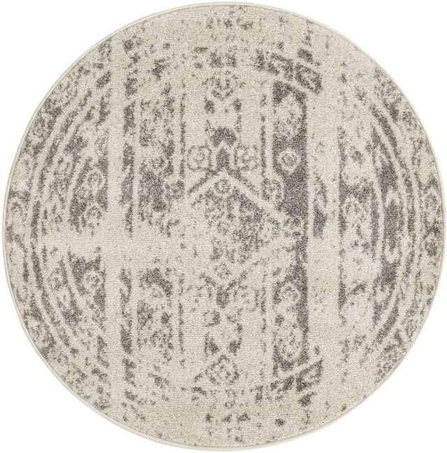 Ivory and Gray 3' 1 x 3' 1 Lennon Round Area Rug 100% Polypropylene Vintage Distressed Look Modern Contemporary Carpet for Home Decor for Sale at Rug Engine