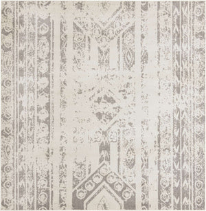 Ivory and Gray 10' x 10' Lennon Square Area Rug 100% Polypropylene Vintage Distressed Look Modern Contemporary Carpet for Home Decor for Sale at Rug Engine