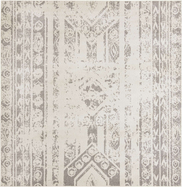 Ivory and Gray 10' x 10' Lennon Square Area Rug 100% Polypropylene Vintage Distressed Look Modern Contemporary Carpet for Home Decor for Sale at Rug Engine