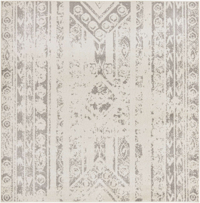 Ivory and Gray 7' 1 x 7' 1 Lennon Square Area Rug 100% Polypropylene Vintage Distressed Look Modern Contemporary Carpet for Home Decor for Sale at Rug Engine