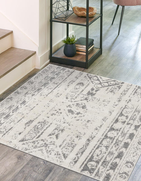 Ivory and Gray 7' 1 x 7' 1 Lennon Square Area Rug 100% Polypropylene Vintage Distressed Look Modern Contemporary Carpet for Home Decor for Sale at Rug Engine