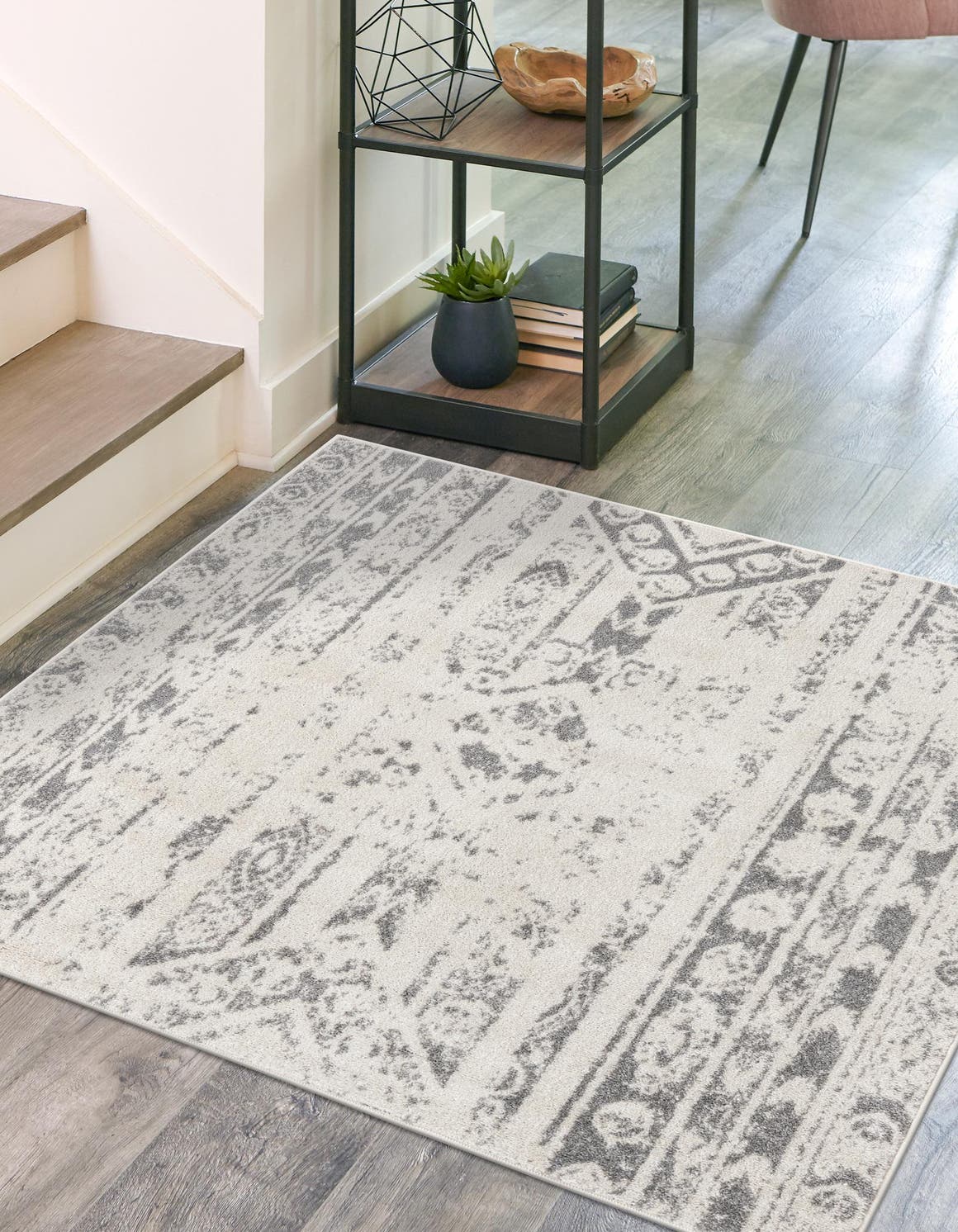 Ivory and Gray 5' 3 x 5' 3 Lennon Square Area Rug 100% Polypropylene Vintage Distressed Look Modern Contemporary Carpet for Home Decor for Sale at Rug Engine