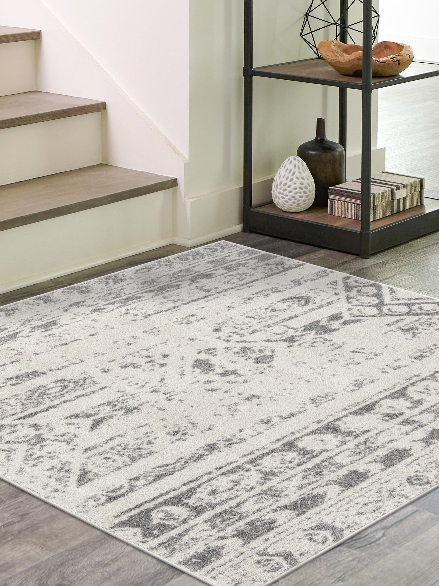 Ivory and Gray 10' x 10' Lennon Square Area Rug 100% Polypropylene Vintage Distressed Look Modern Contemporary Carpet for Home Decor for Sale at Rug Engine