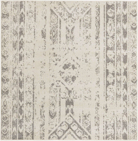 Ivory and Gray 5' 3 x 5' 3 Lennon Square Area Rug 100% Polypropylene Vintage Distressed Look Modern Contemporary Carpet for Home Decor for Sale at Rug Engine