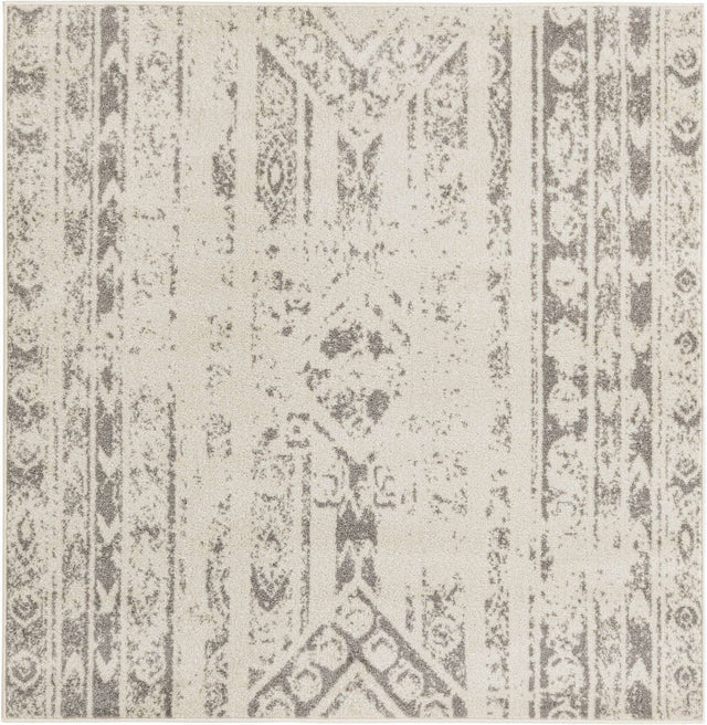 Ivory and Gray 5' 3 x 5' 3 Lennon Square Area Rug 100% Polypropylene Vintage Distressed Look Modern Contemporary Carpet for Home Decor for Sale at Rug Engine