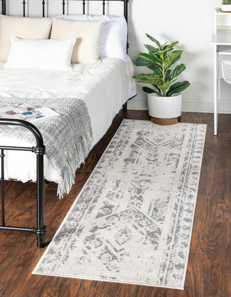 Ivory and Gray 2' x 6' 1 Lennon Runner Area Rug 100% Polypropylene Vintage Distressed Look Modern Contemporary Carpet for Home Decor for Sale at Rug Engine