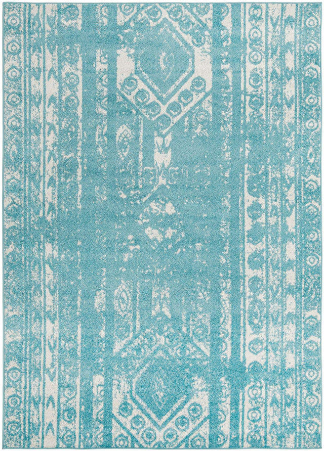 Light Blue 7' 1 x 10' Lennon Rectangle Area Rug 100% Polypropylene Vintage Distressed Look Modern Contemporary Carpet for Home Decor for Sale at Rug Engine