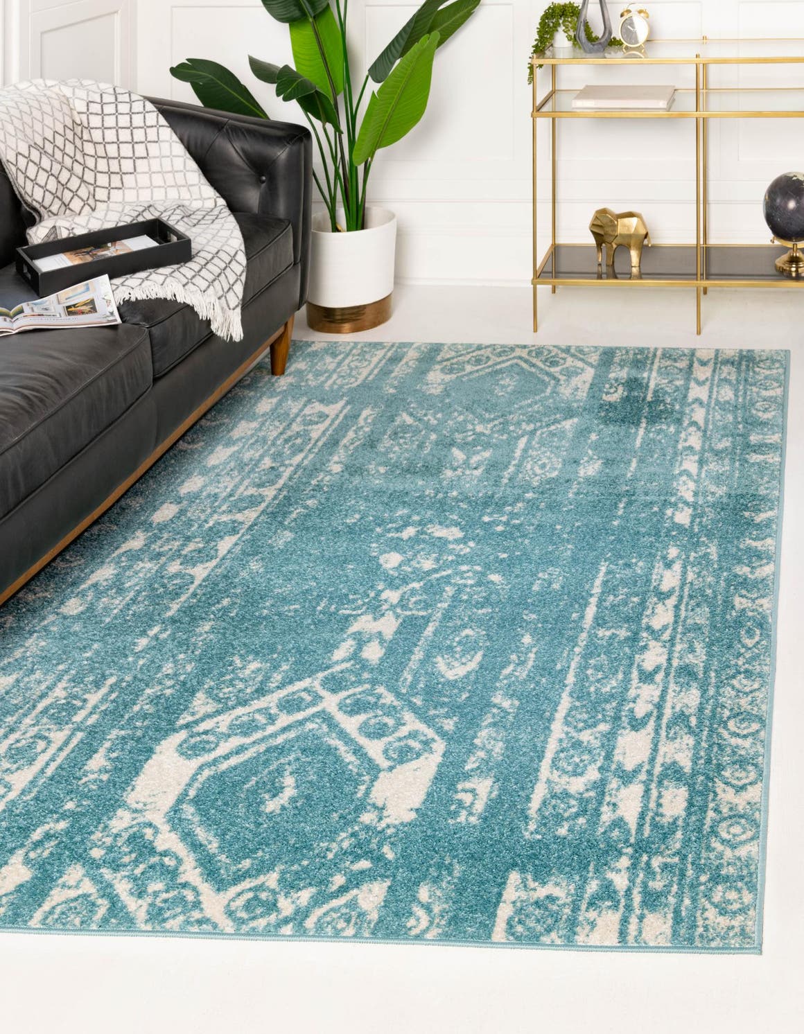 Light Blue 2' x 3' 1 Lennon Rectangle Area Rug 100% Polypropylene Vintage Distressed Look Modern Contemporary Carpet for Home Decor for Sale at Rug Engine