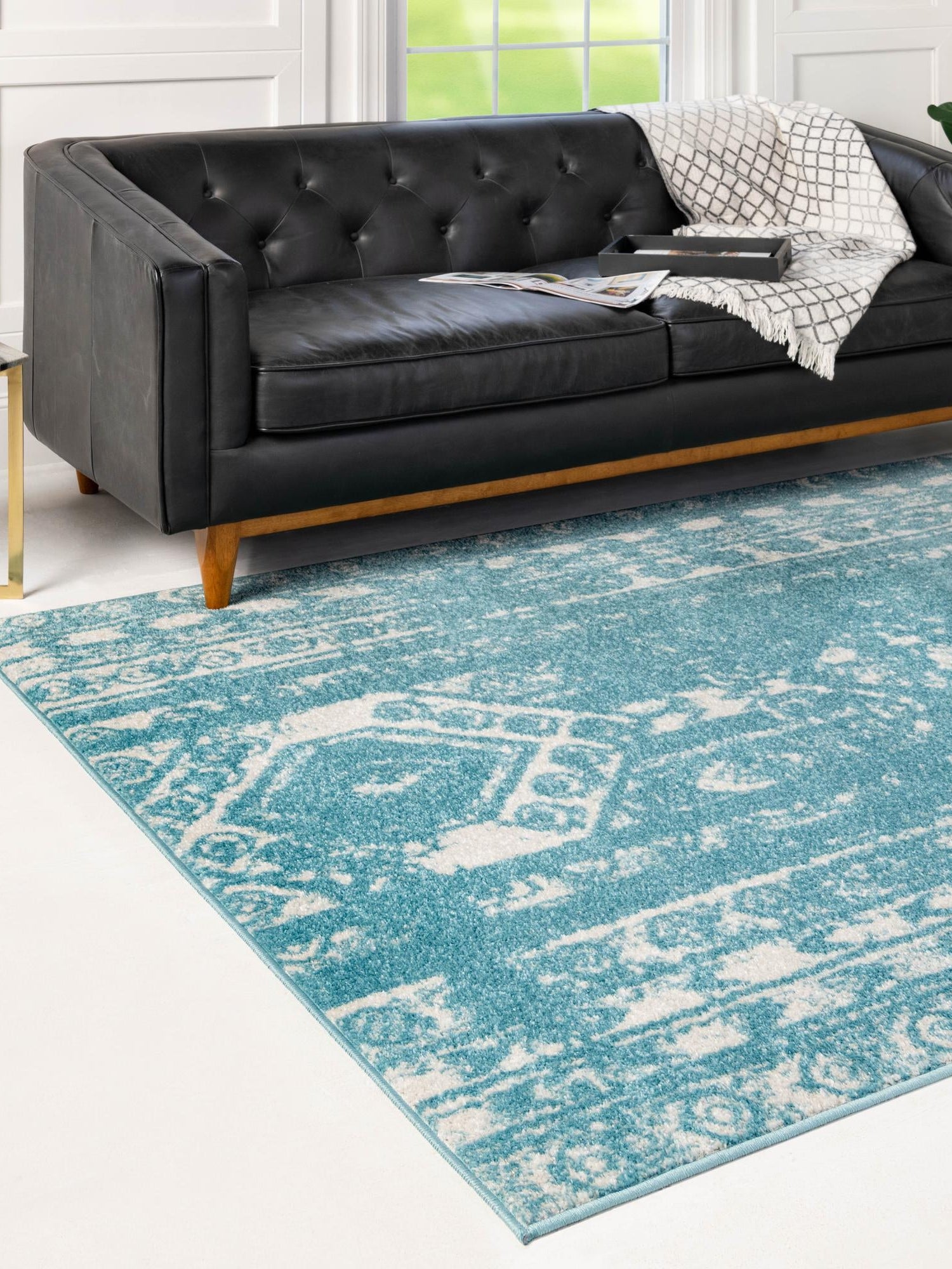 Light Blue 9' x 12' Lennon Rectangle Area Rug 100% Polypropylene Vintage Distressed Look Modern Contemporary Carpet for Home Decor for Sale at Rug Engine