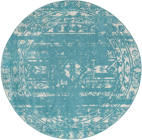 Light Blue 2' x 7' 10 Lennon Round Area Rug 100% Polypropylene Vintage Distressed Look Modern Contemporary Carpet for Home Decor for Sale at Rug Engine